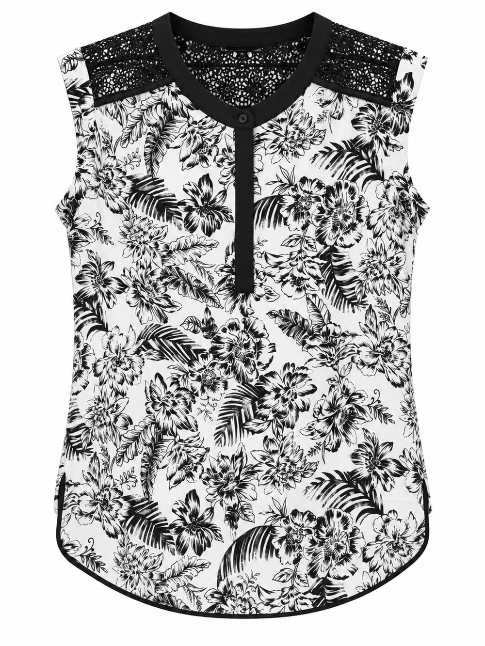 Zac & Rachel Black and White Floral Lace Yoke Camisole